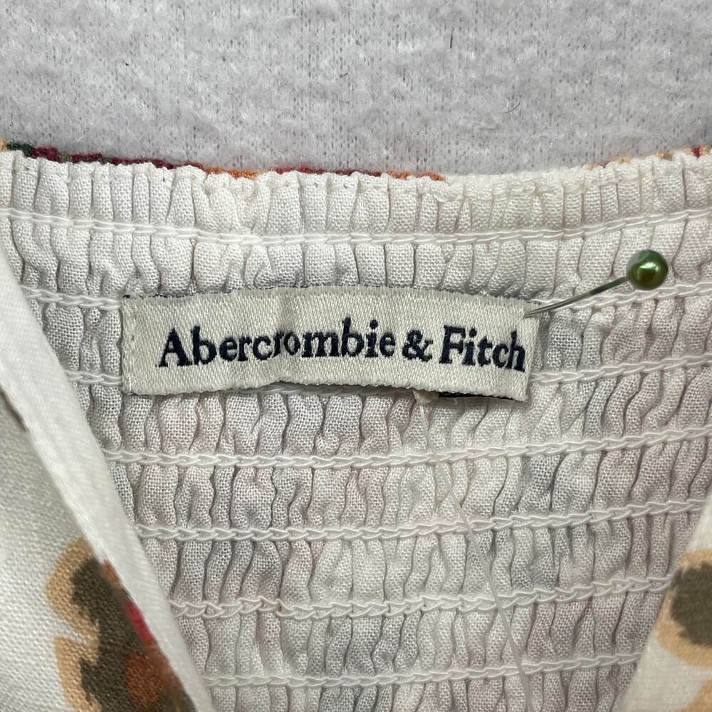 ABERCROMBIE & FITCH Dress S Floral Maxi Smocked Tiered Linen Blend Orange NEW - Picture 5 of 15
